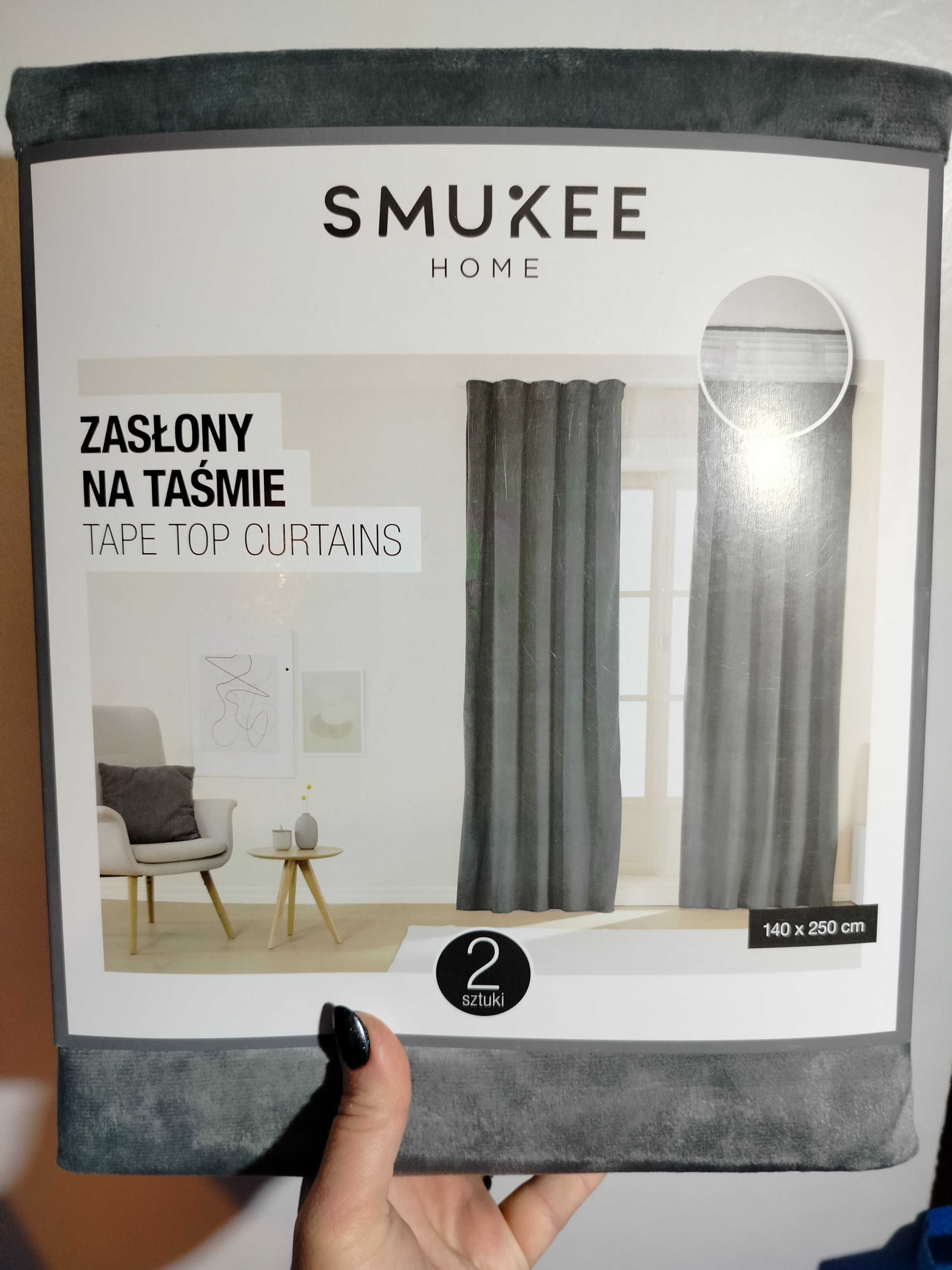 Zasłony na taśmie Smukee 140x250 ciemno-szare welurowe aksamitne 251