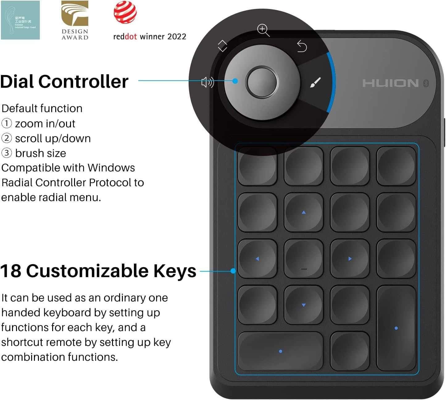 Tablet graficzny Huion K20 Keydial Mini, Zdalna klawiatura