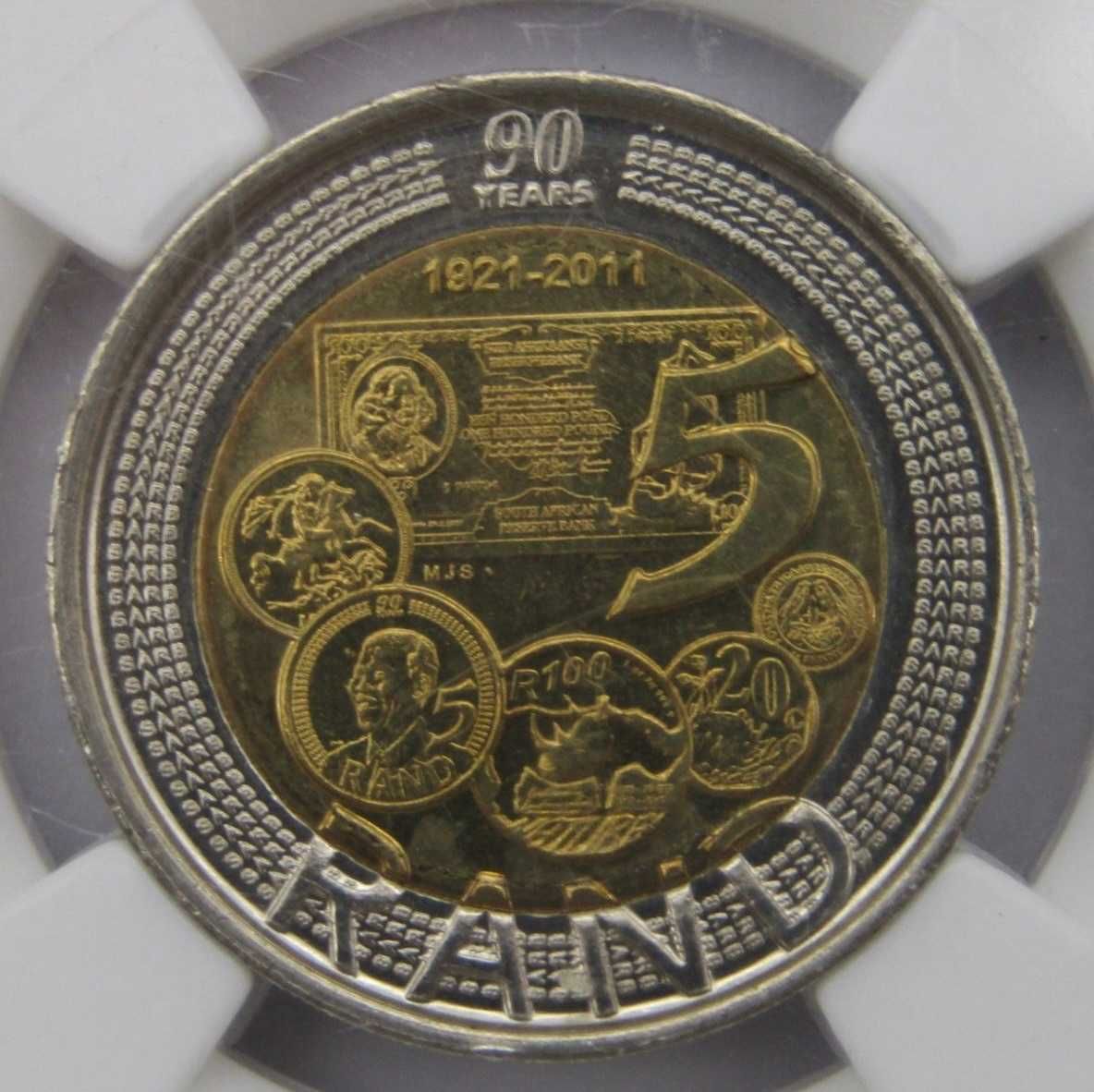 Moeda de R5 do 90º aniversário de Mandela, África do Sul, 2011