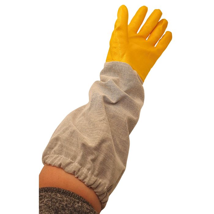 Rękawice Pszczelarskie Nitrylowe z płótnem Żółte Długie Mocne Polskie