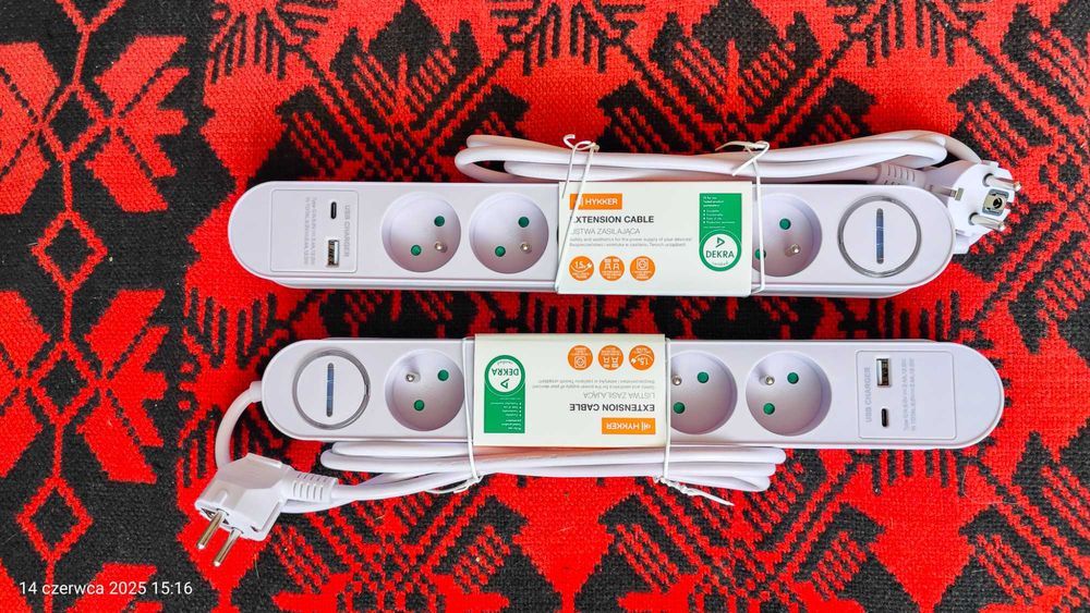 Listwa zasilająca - 2 sztuki , USB A i USB C - kolor jasny fiolet