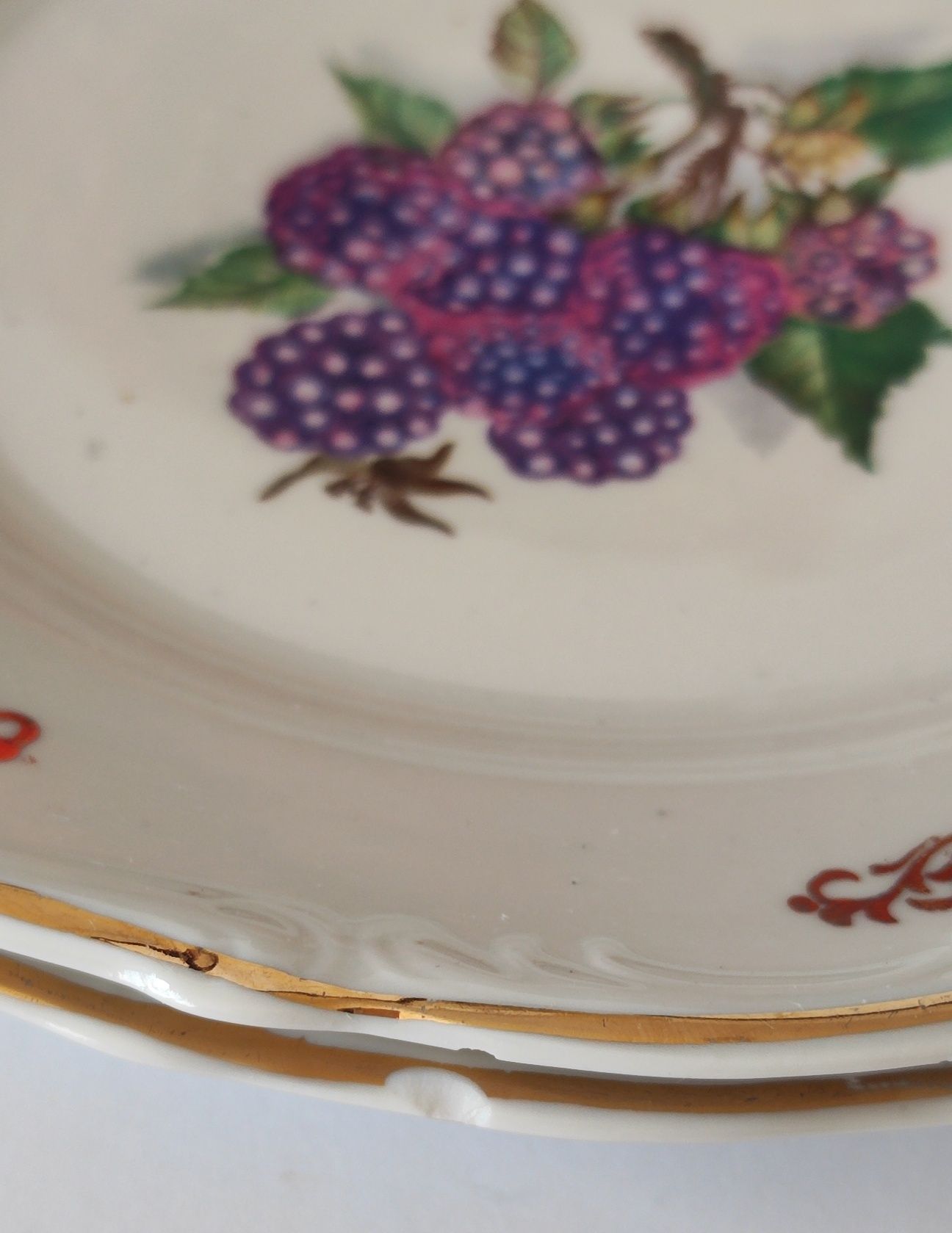 Piękna stara porcelana talerze garnitur deserowy 1+4 Bogucice