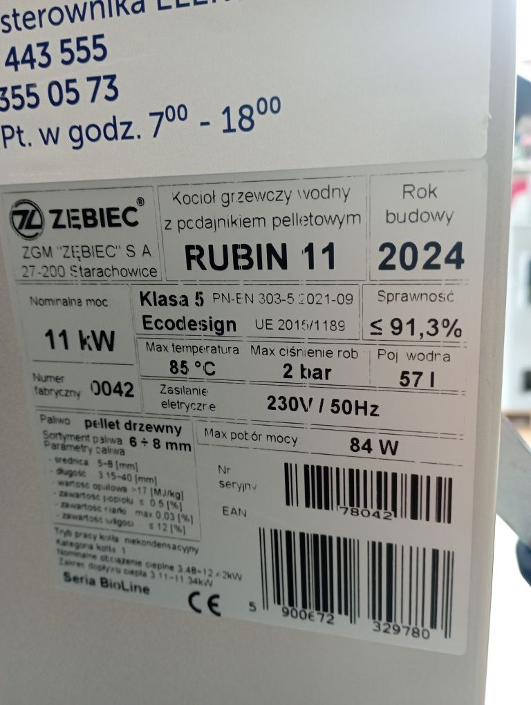 Kocioł pellet Rubin 11 kw zebiec 5 klasa ecodesign