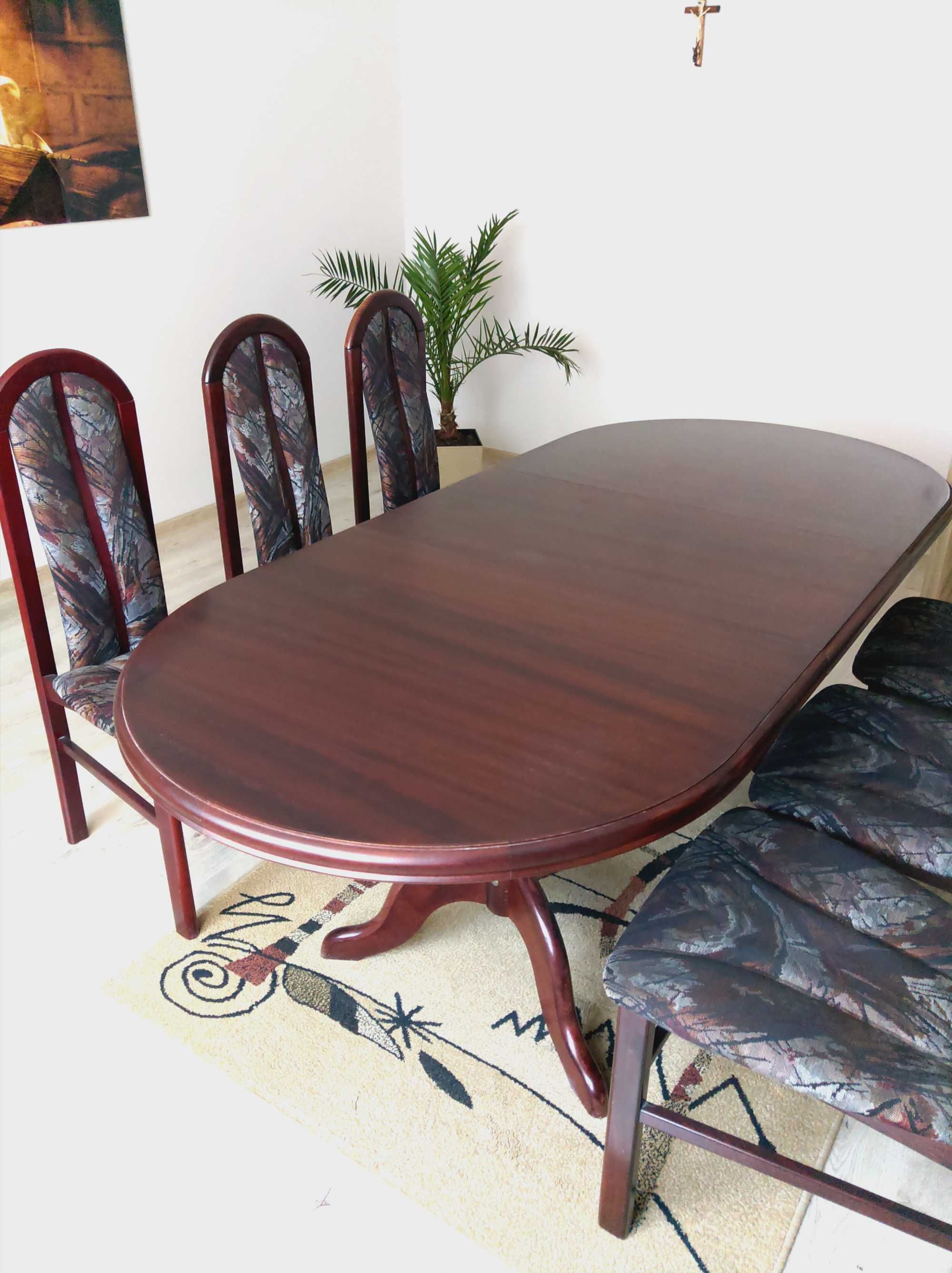 stół drewniany mahoń + krzesła