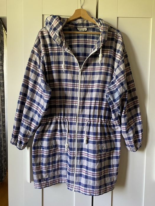Bawełniana lekka kurtka jak bluza parka oversize  w kratę