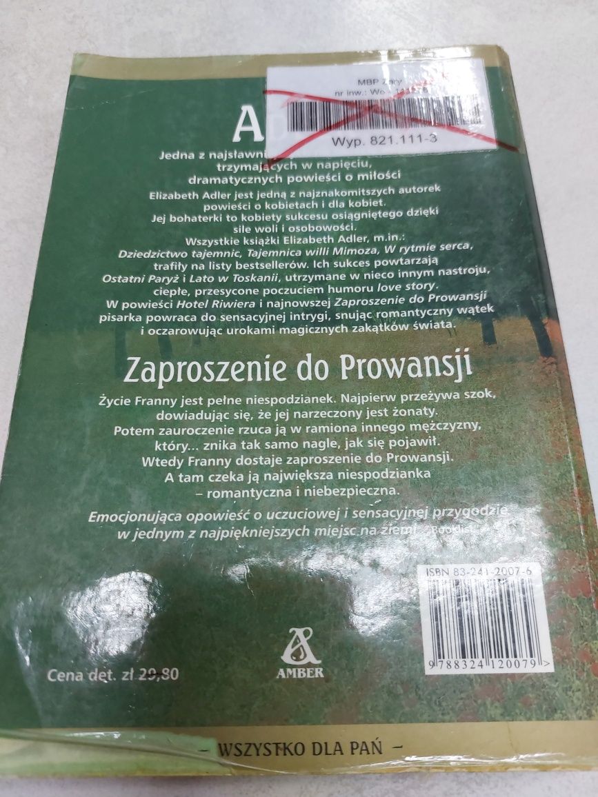 Zaproszenie do Prowansji. Elizabeth Adler. Książka pobiblioteczna