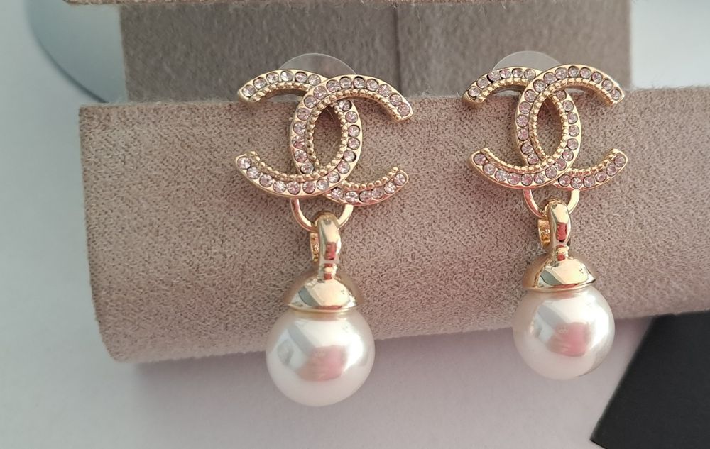 Piękne, złote kolczyki cc perła, wybita pieczątka Cudo lv ysl