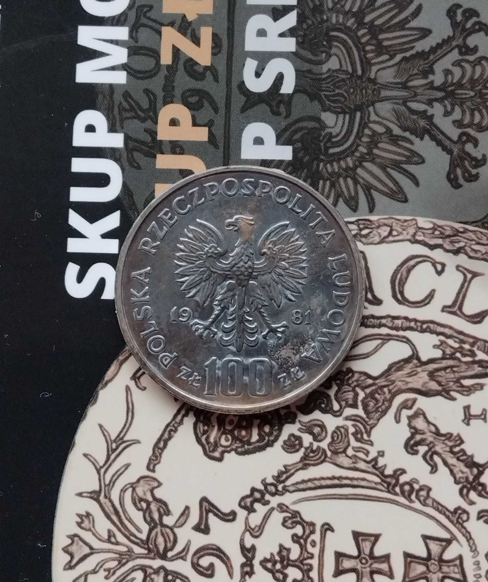 moneta 100 zł 1981 r  sikorski srebro uszkodzona