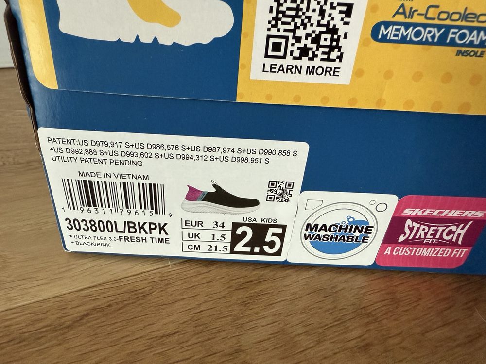 NOWE Skechers slip ins 303800L/BKPK r.34 ultra flex 3.0