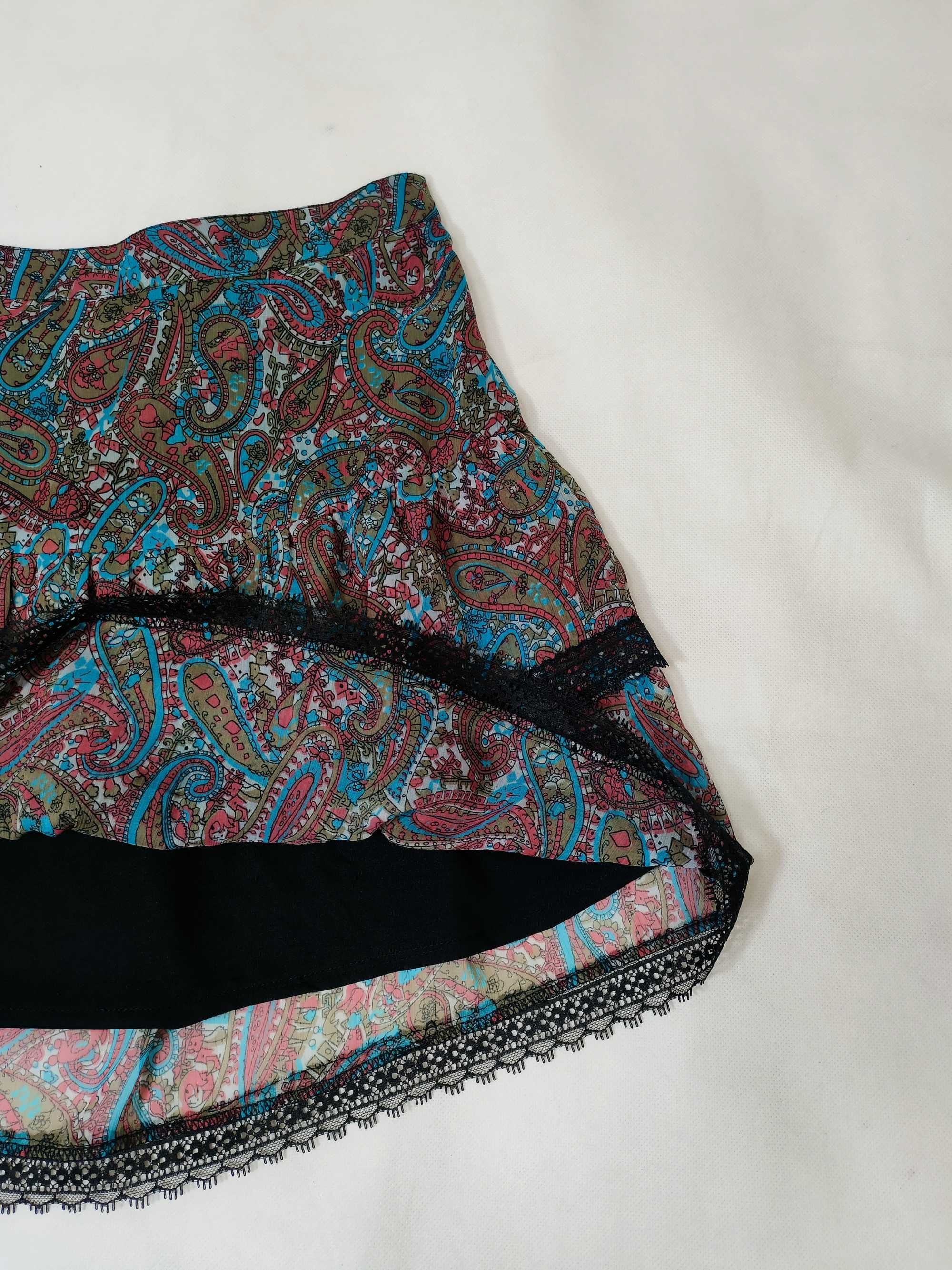 Spódnica wzorzysta 44 mini z podszewką z falbanką LA REDOUTE  SÓ0060