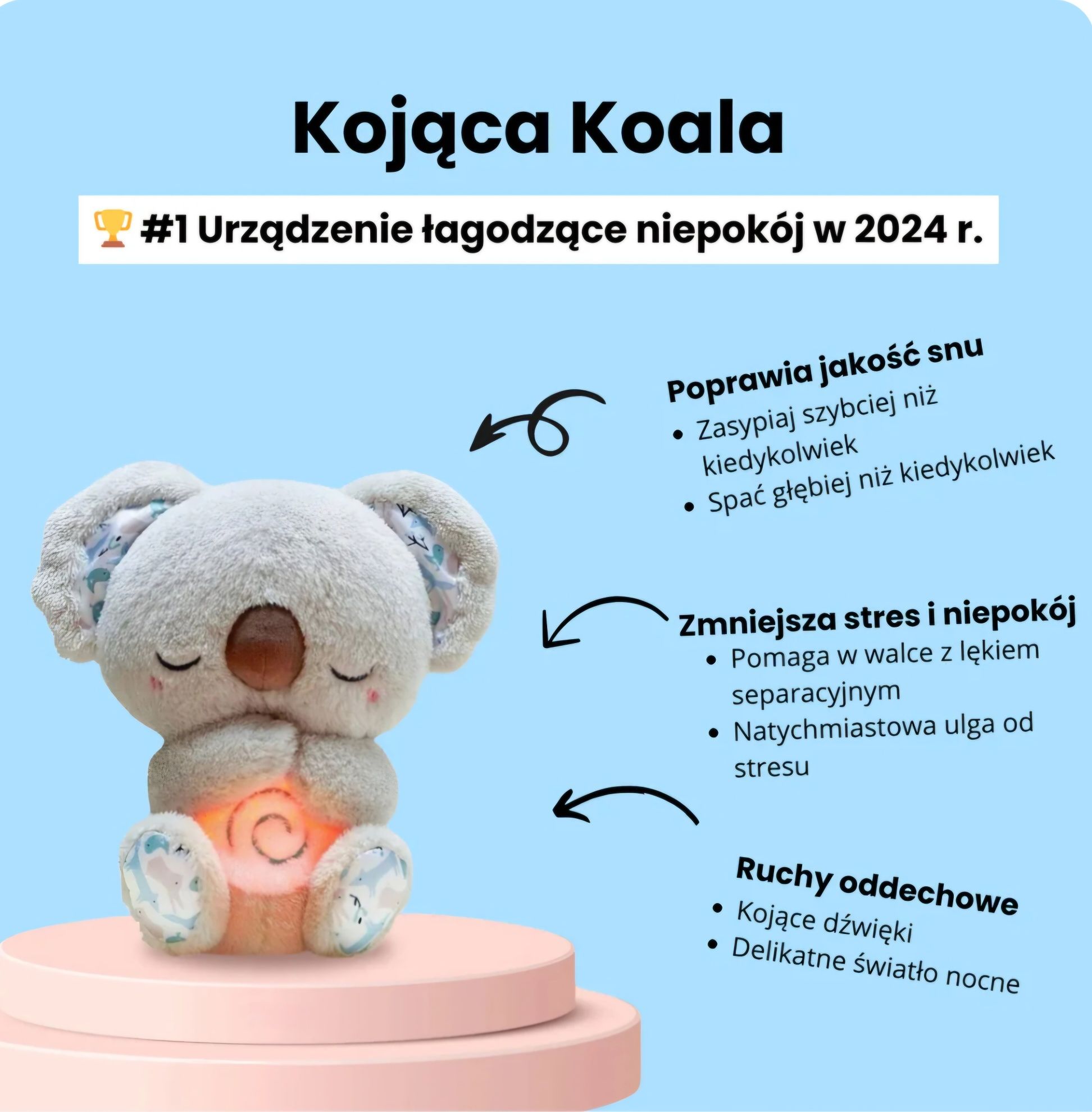 Maskotka Koala Hugge uspokajająca oddychająca świecąca