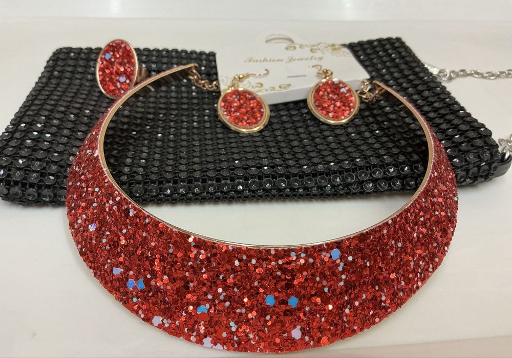 Zestaw biżuterii damskiej elegancki czerwony