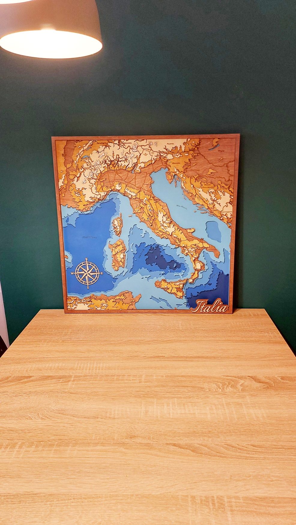 Mapa Włoch Italia warstwowa 60x60 dekoracja handmade