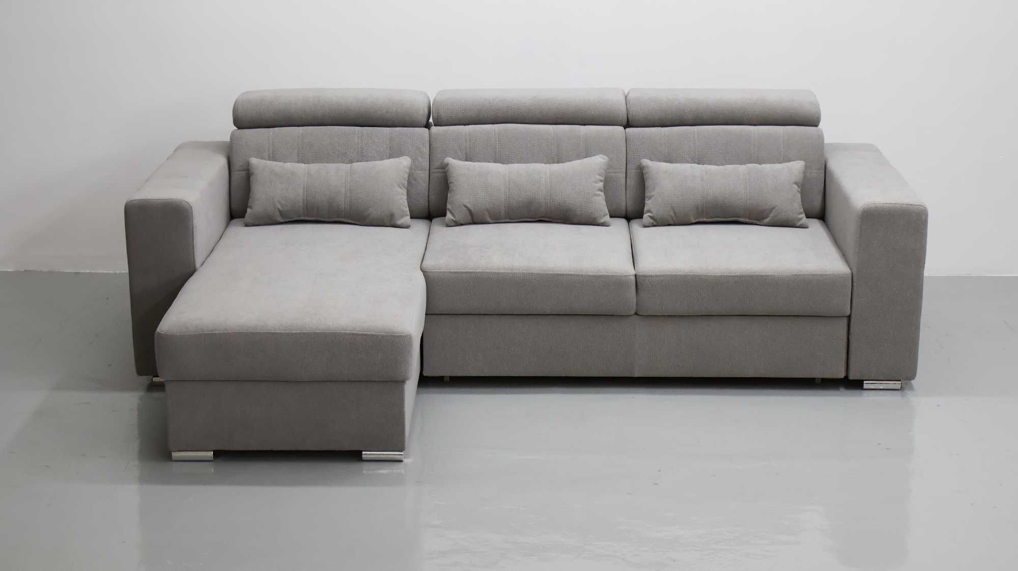 THS NAROŻNIK funkcja spania pojemnik regulowane oparcie SOFA szara