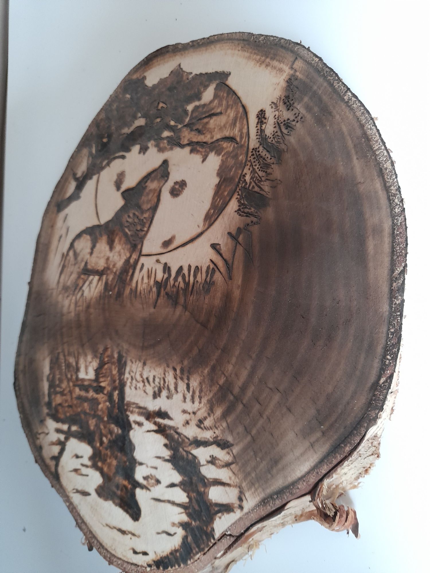 Wilk pirografia ręcznie wypalany obraz na desce brzozy rękodzieło