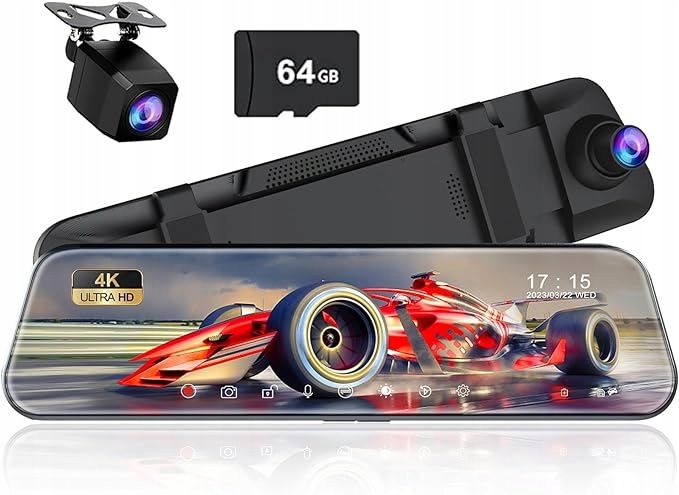 Kamera samochodowa wideorejestrator 4K  w lusterku przód tyl