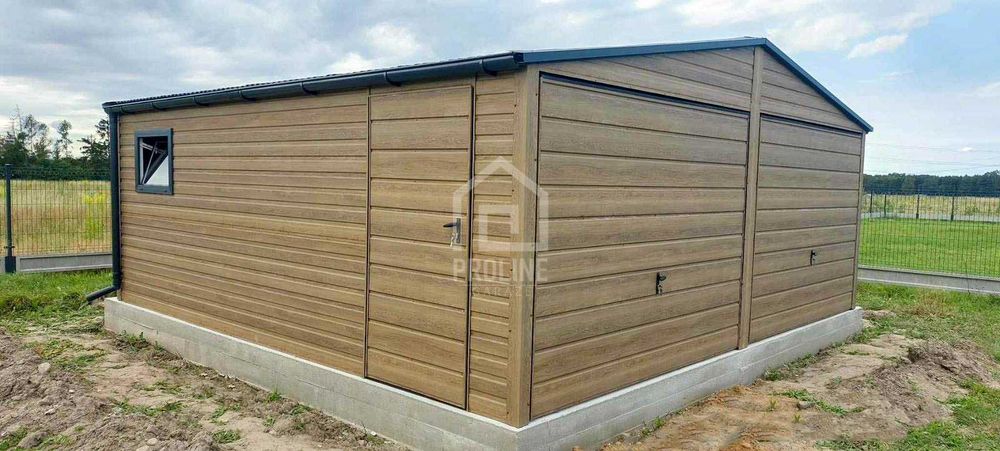Garaż blaszany 6x 5,8m 2x brama drzwi okno rynny dach dwuspad PLG143