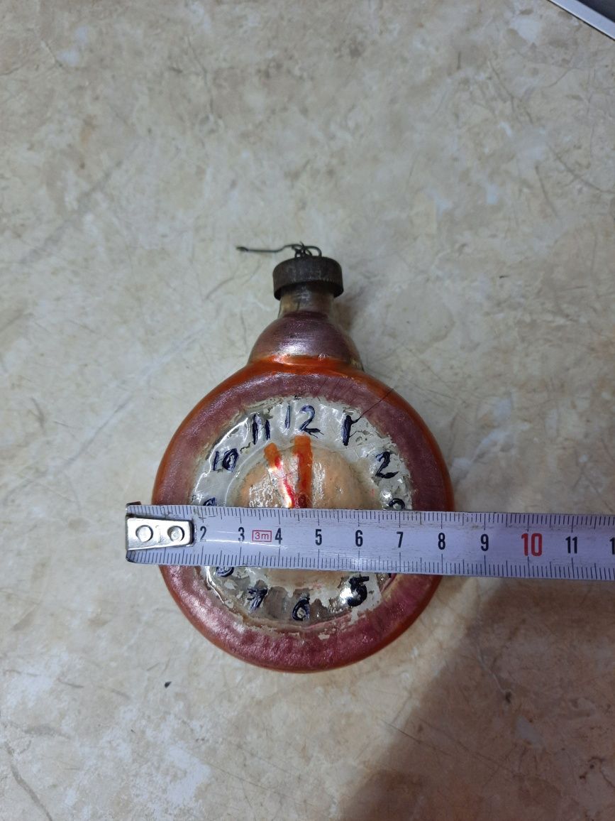 Старинная елочная новогодняя игрушка часы будильник СССР