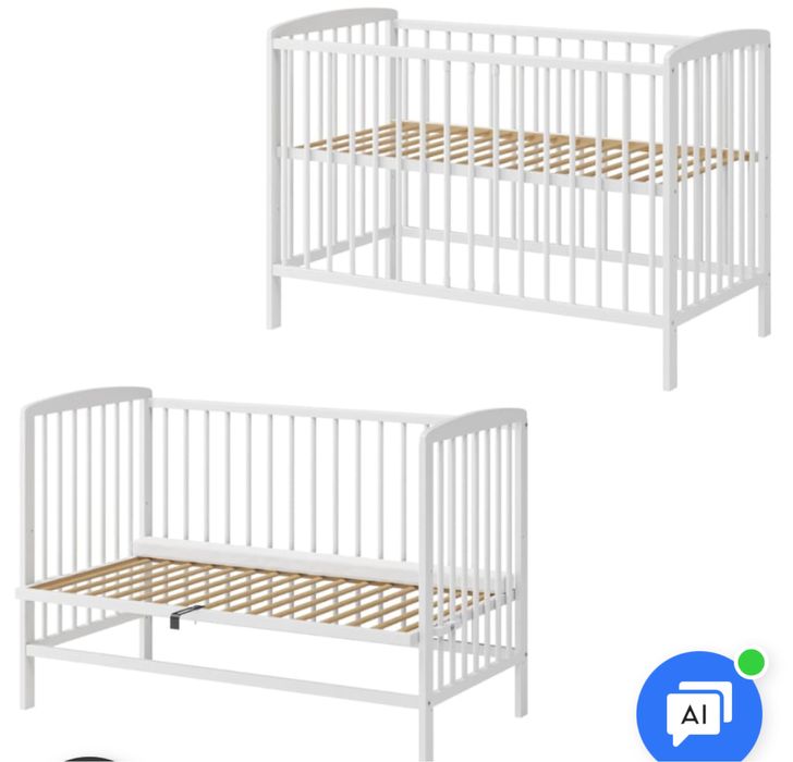 Łóżeczko dziecięce Andrzej. 120x60 na kółkach, dostawka