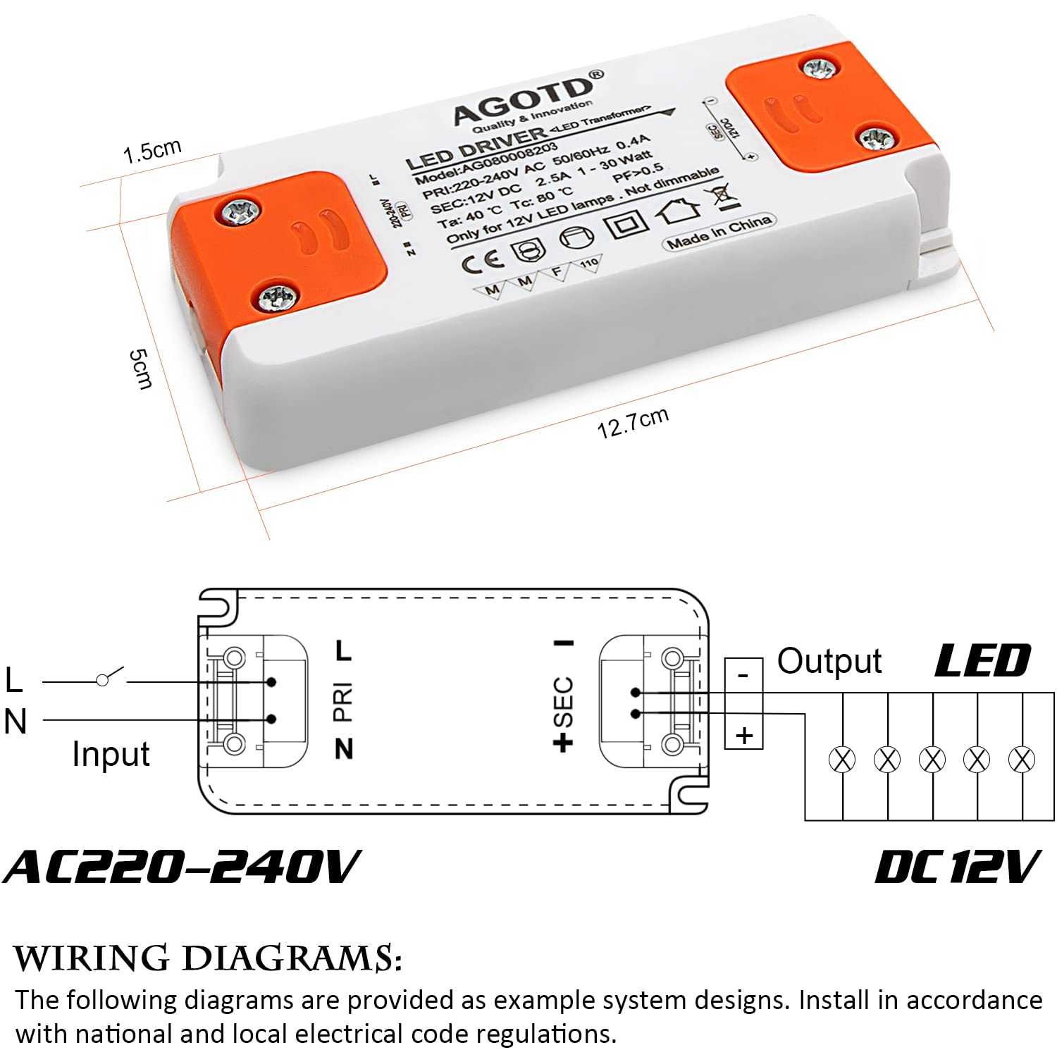 Nowy transformator LED / zasilacz / 1-30W / 12V !1064!