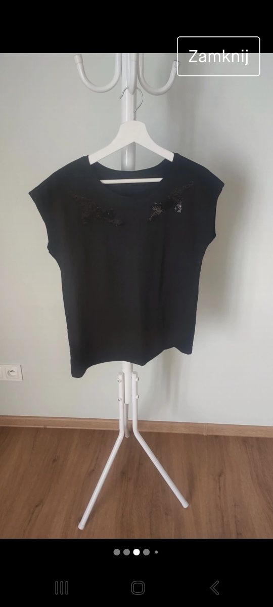 Elegancka Czarna Bluzka Damska z Cekinami Kotami XL Reserved