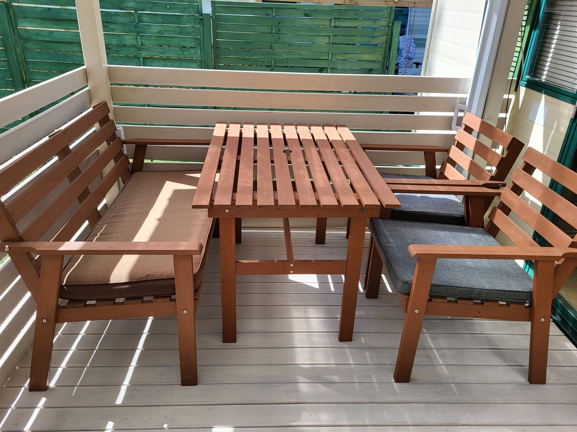 Meble ogrodowe drewniane stół ławka 2 fotele