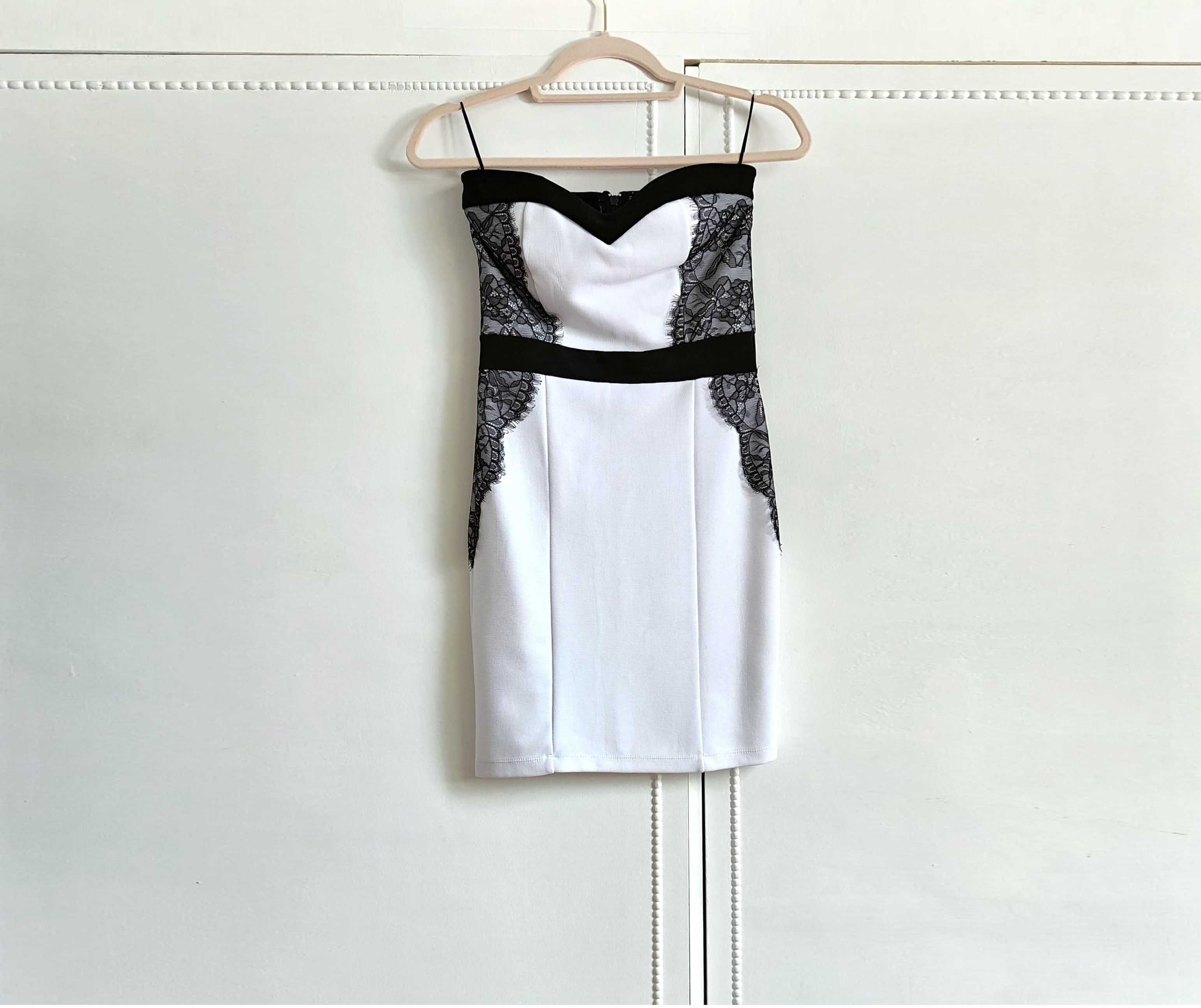 Sukienka tuba Tally Weijl 36 S biała czarna koronka mini elegancka