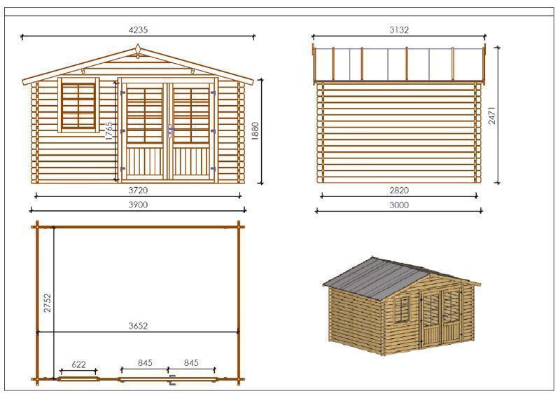 Drewniany domek ogrodowy 3,9x3 m 34mm SZYBY DOM561
