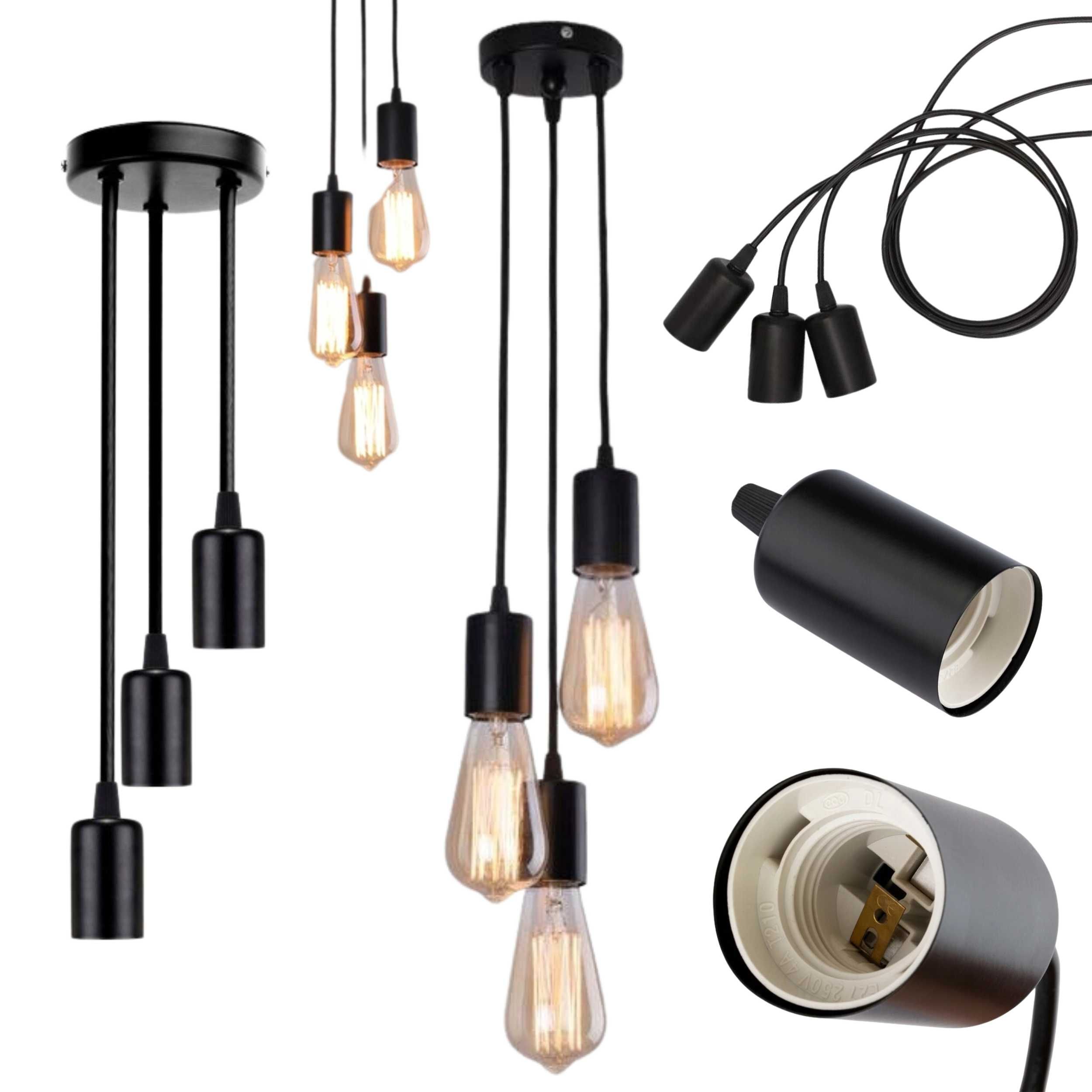Lampa Sufitowa LOFT Wisząca 3 źródła światła, Regulowana