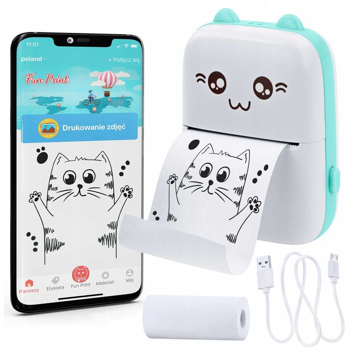 DRUKUŚ DRUKARKA KOT termiczna mini drukarka przenośna papier