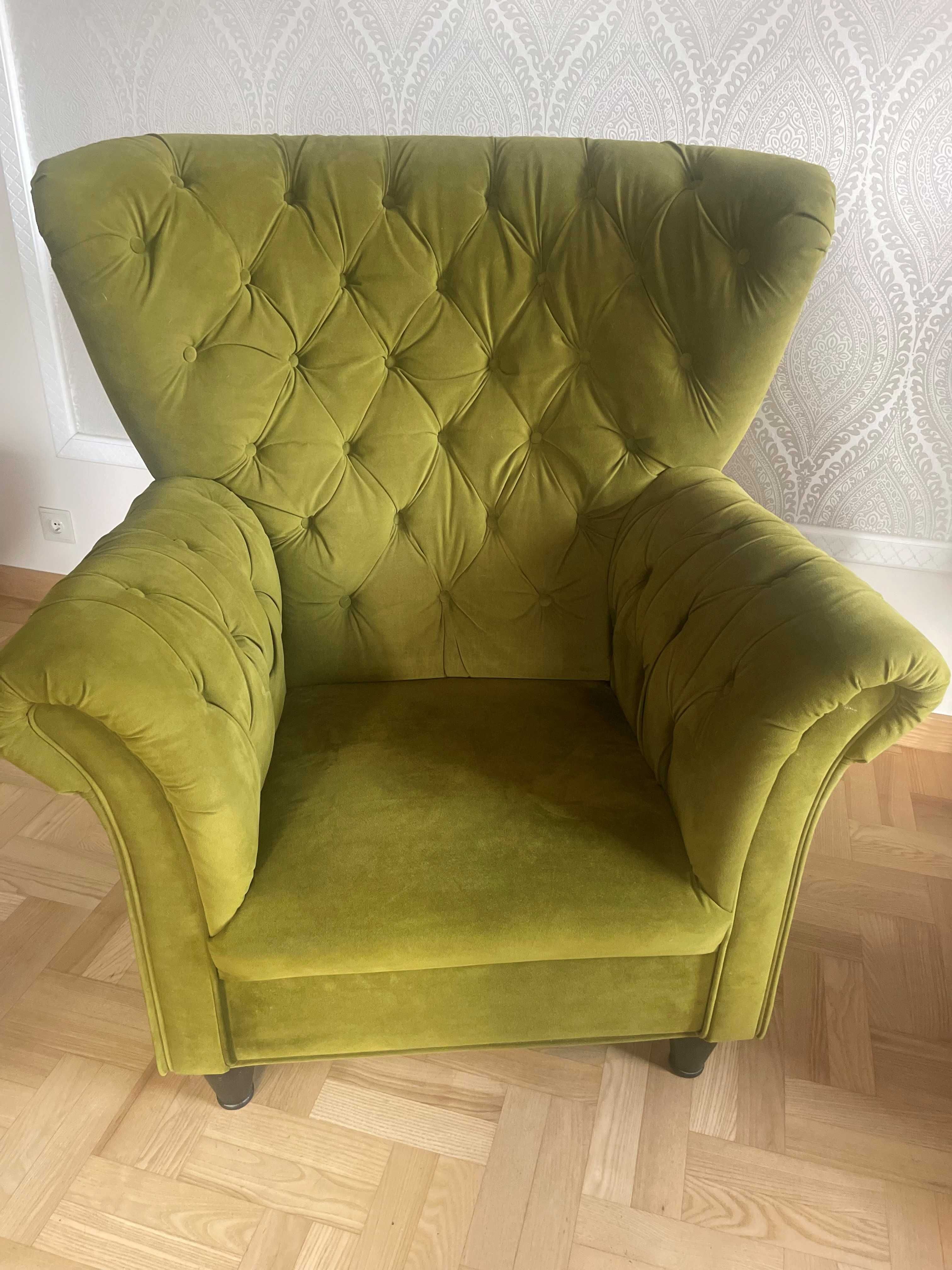 FOTEL styl glamour, zielony