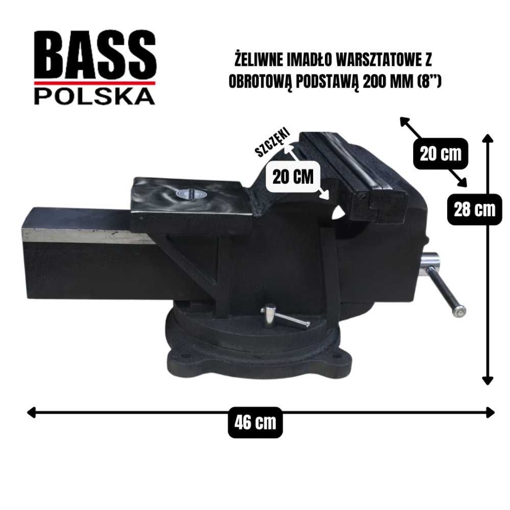 BASS Żeliwne Imadło Warsztatowe Obrotowa Podstawa 200mm 8" BP3263