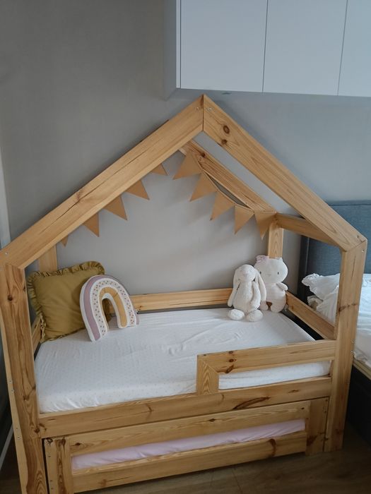 Łóżko łóżeczko dla rodzeństwa dzieci rok po roku podwójne drewno