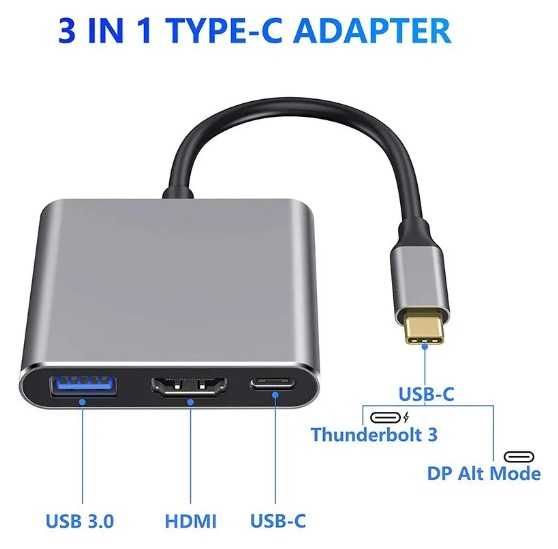 USB Hub 3 в 1 -> USB-A 3.0, HDMI 4k, USB Type-C PD