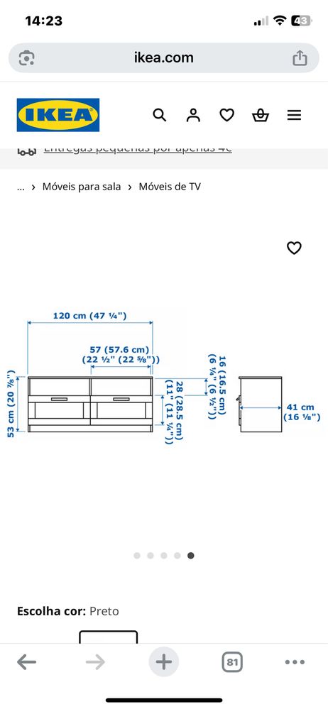 Móvel de TV IKEA Preto com Vidro Fosco – 120 cm