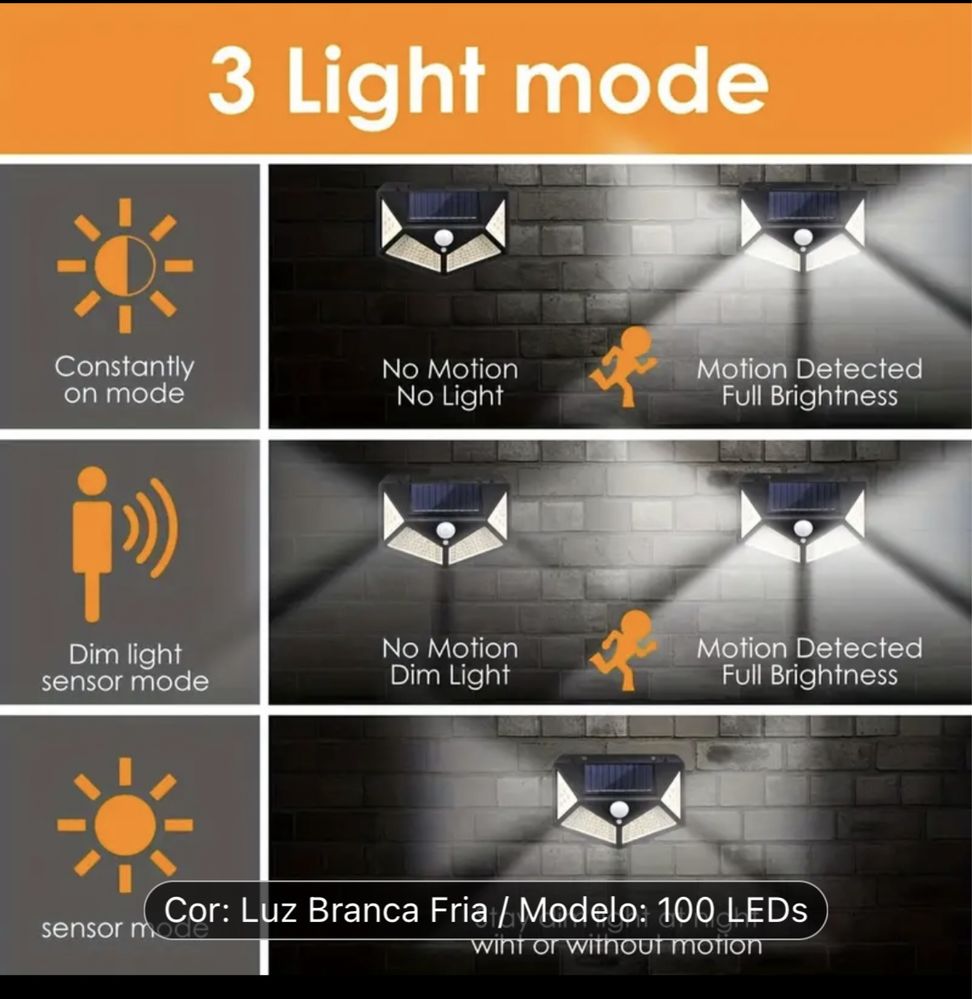 Holofote solar LED com sensor de movimento