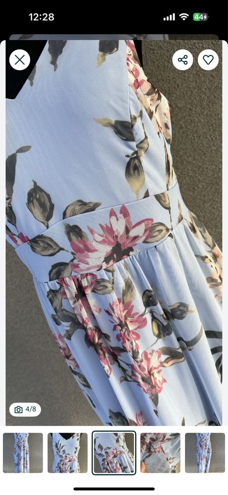 Sukienka maxi dluga w kwiaty blekitna