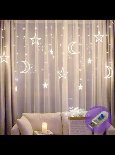 Гирлянда штора звезды и месяц 120LED,3х1м с USB,белая