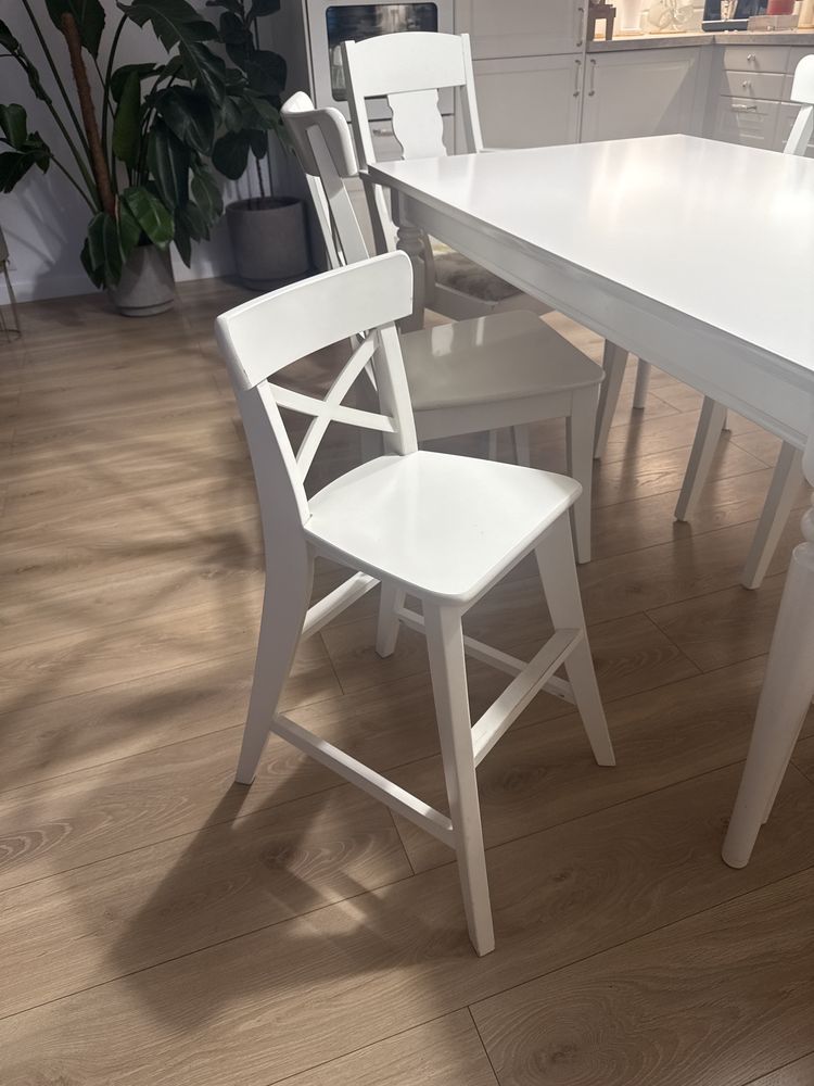 Stół i krzesła 8 szt. Ikea ingatorp ingolf + krzesło dla dziecka ikea