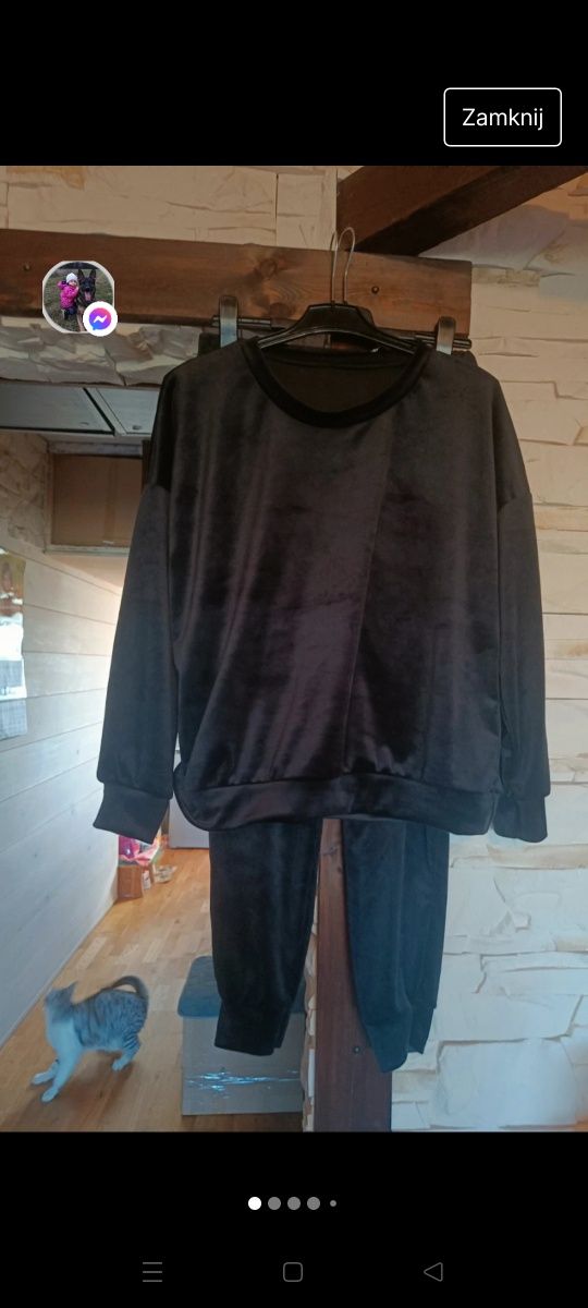 Piękny czarny, mięciutki dres welurowy w kolorze czarnym