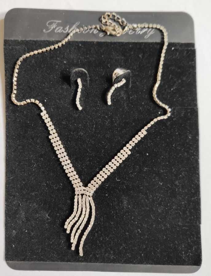 Sztuczna biżuteria zestaw: naszyjnik i kolczyki wkręty z cyrkoniami