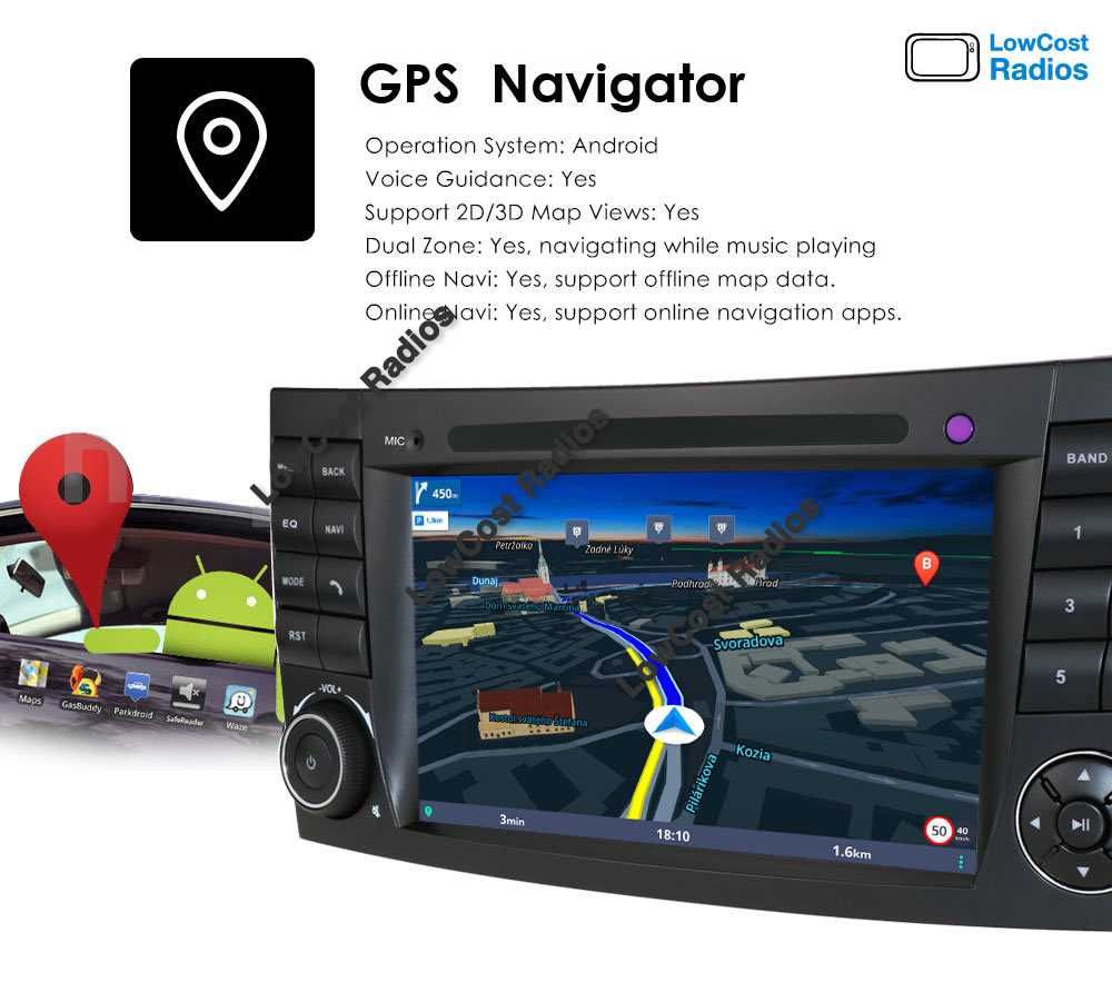 Auto Rádio GPS Mercedes Class E W209 W219 w211 - Android 12 USB, Wifi