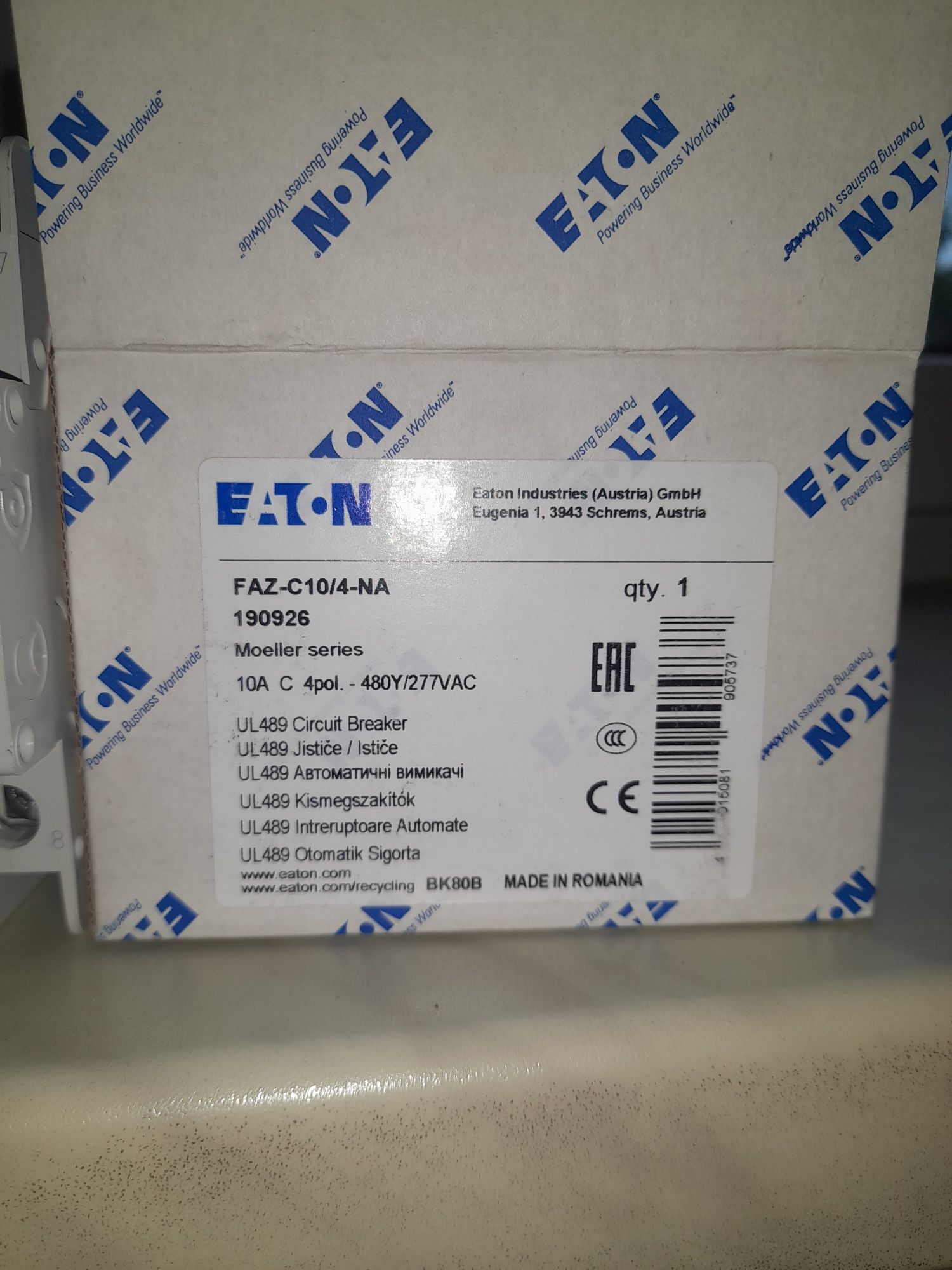 Автоматический выключатель EATON FAZ-C10/4-NA