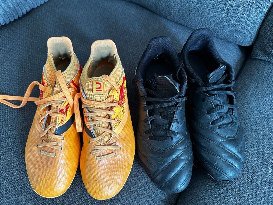 Sprzedam korki z Decathlonu, pomarańczowe i czarne ze skóry,rozmiar 35