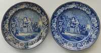 Dois pratos antigos de cerâmica da Ridgways Hop Pickers de 1820