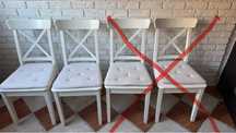 Białe krzesła IKEA INGOLF 2 sztuki w komplecie z poduszkami