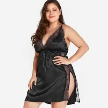 Атласна піжама з мереживом пеньюар S-6XL