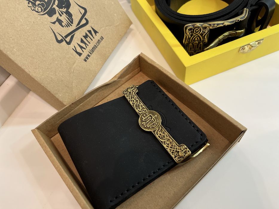 Подарунок для чоловіка, гаманець шкіра та латунь клямпа