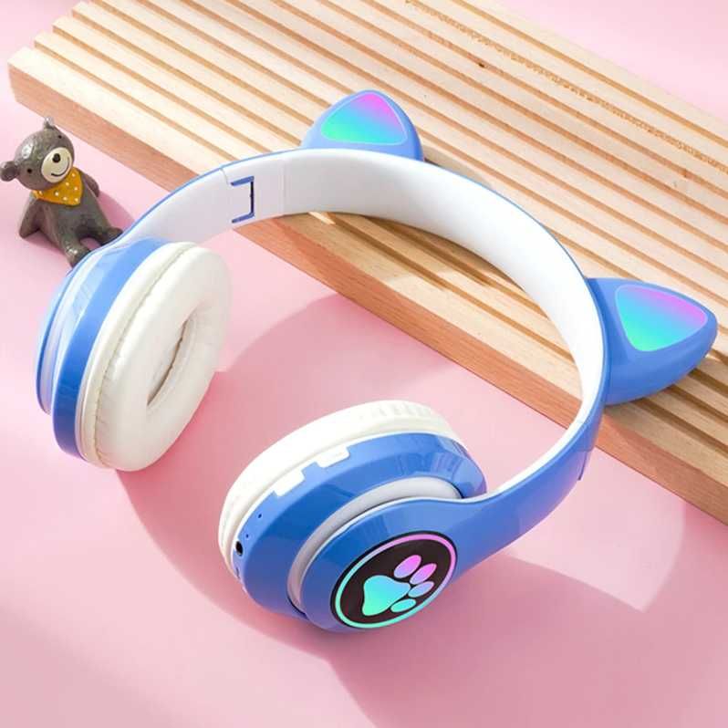 SŁUCHAWKI Dla Dzieci Bezprzewodowe Z Uszami BLUETOOTH RGB Kocie Uszy