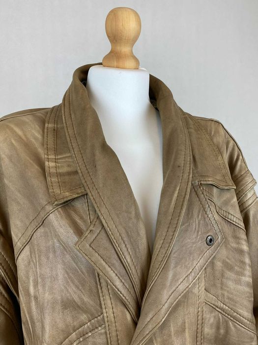 kurtka skórzana real leather boxy bomberka brązowa z odpinany rękaw